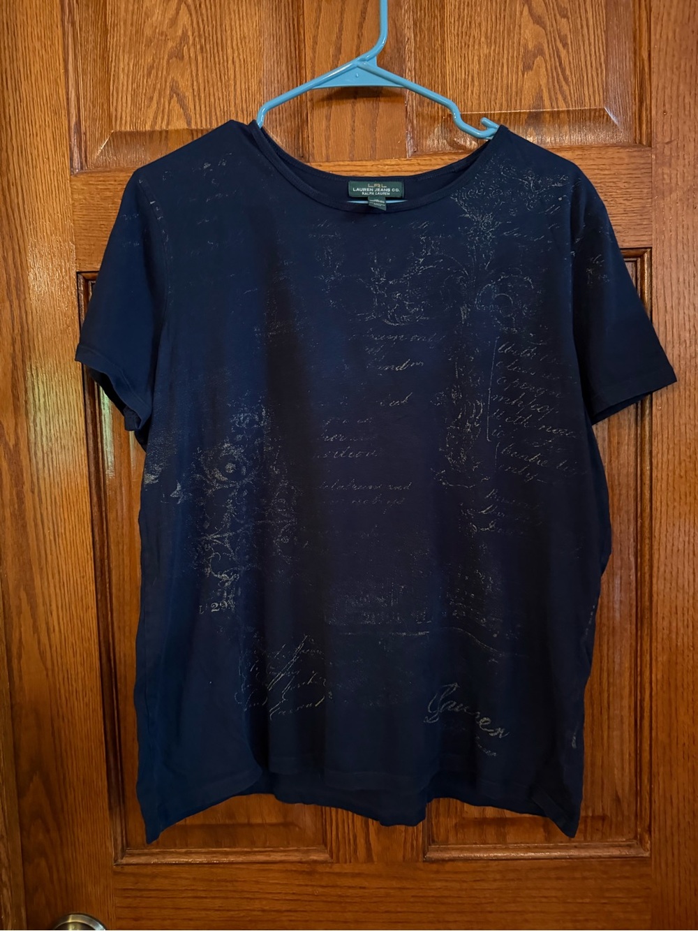 Lauren Jeans Co Ralph Lauren XL Navy Blue Pullover Shirt Sleeve Shirt W/Graphics